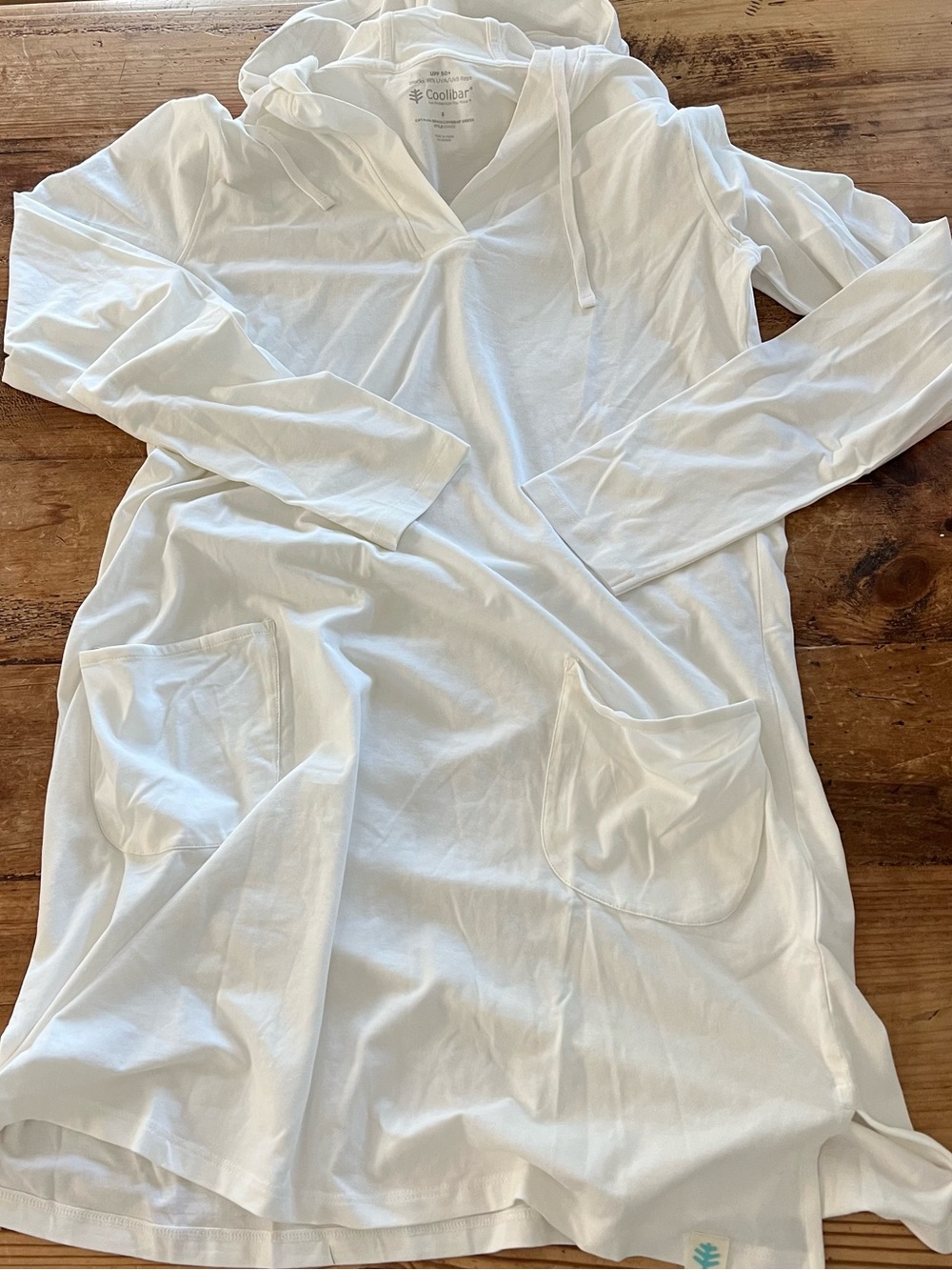 Coolibar Catalina Beach Cover Up Dress White Hooded Long-Sleeve Sz Small